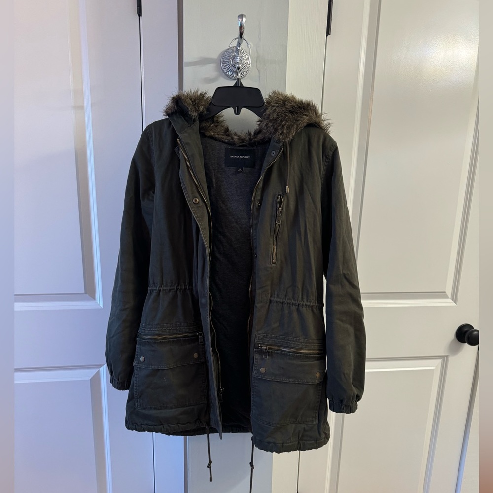 Olive banana republic fur twill jacket
